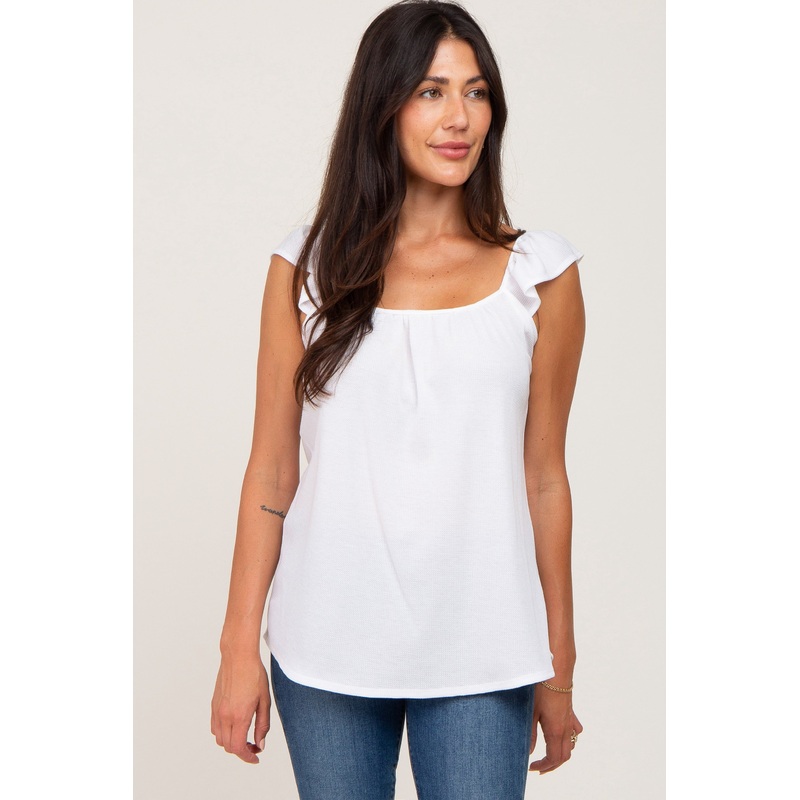 White Flutter Sleeve Top